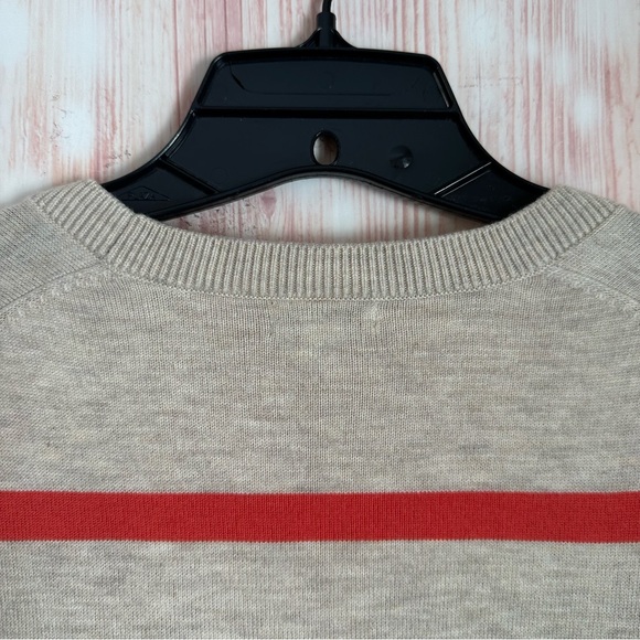 Gap Oatmeal Beige Wool Blend Orange Stripe Gray Colorblock V Neck Cardigan Sz M - Picture 8 of 11